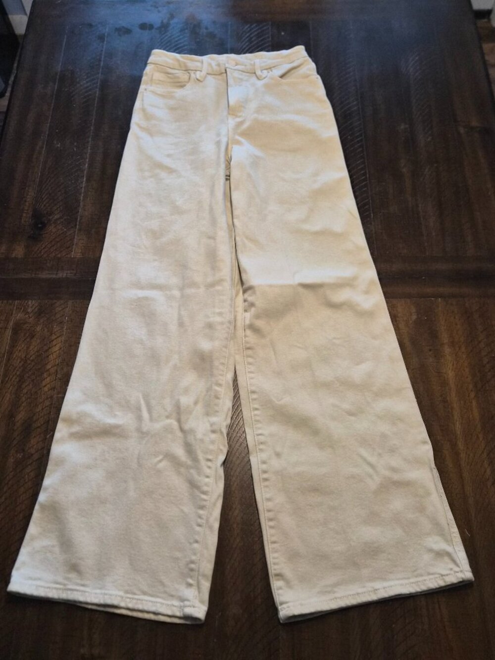 Good American Good Skate Jeans Cream Sz 2/26 High Rise Wide Leg 34" Inseam G990